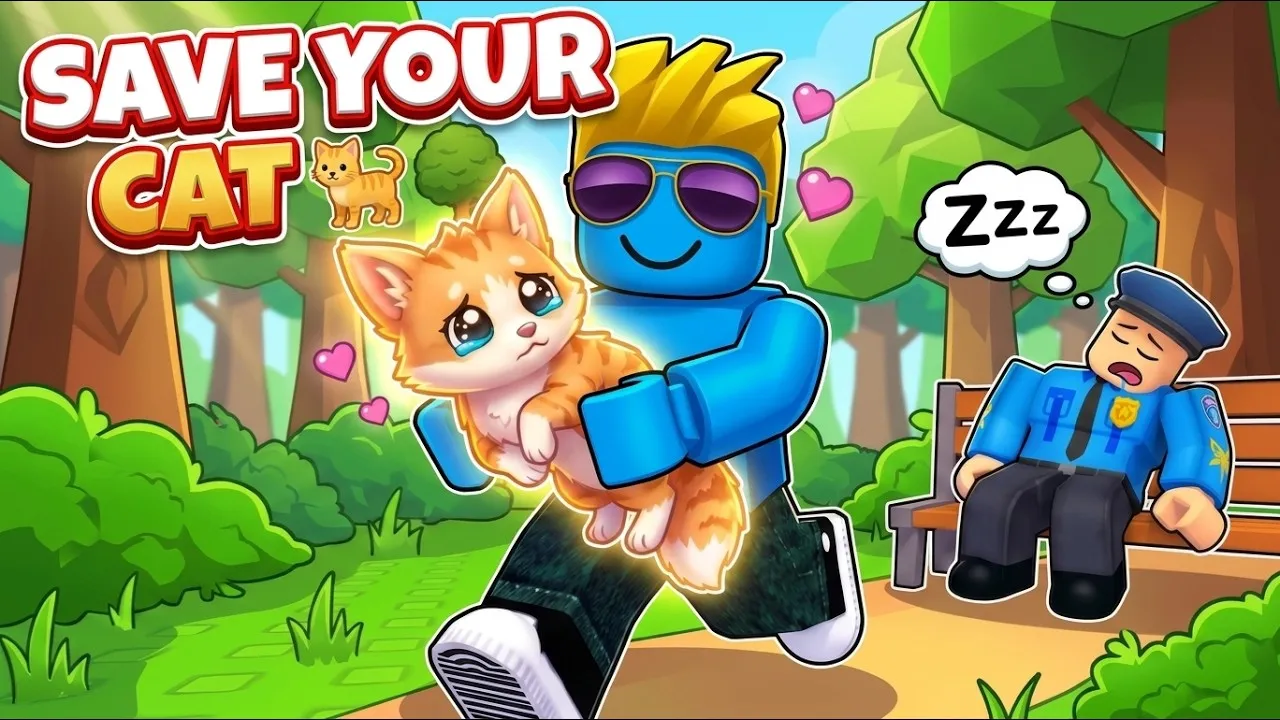 Save Your Cat character rescuing the kitten from Baron Smog